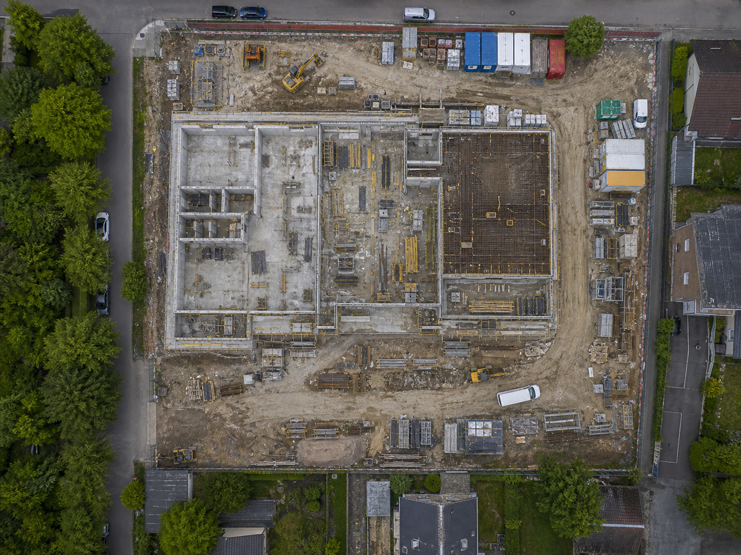 Drohnenaufnahme einer Baustelle zur Baudokumentation