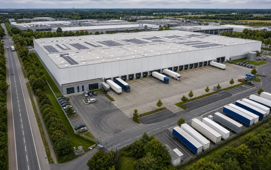 Logistikhalle und Betriebsgel&auml;nde aus der Luft
